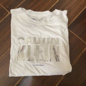 Calvin Klein Women’s White Tee Silver Accents Sz: L